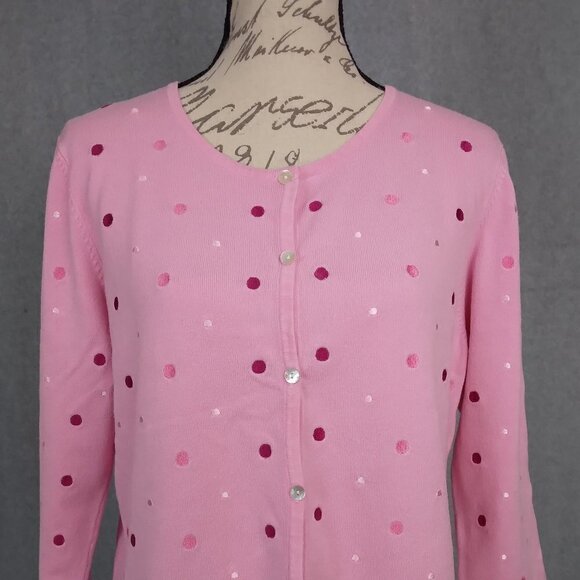 Erin Matthews | Pink Embroidered Polka Dot Cardigan Sweater | Size L - Picture 2 of 10